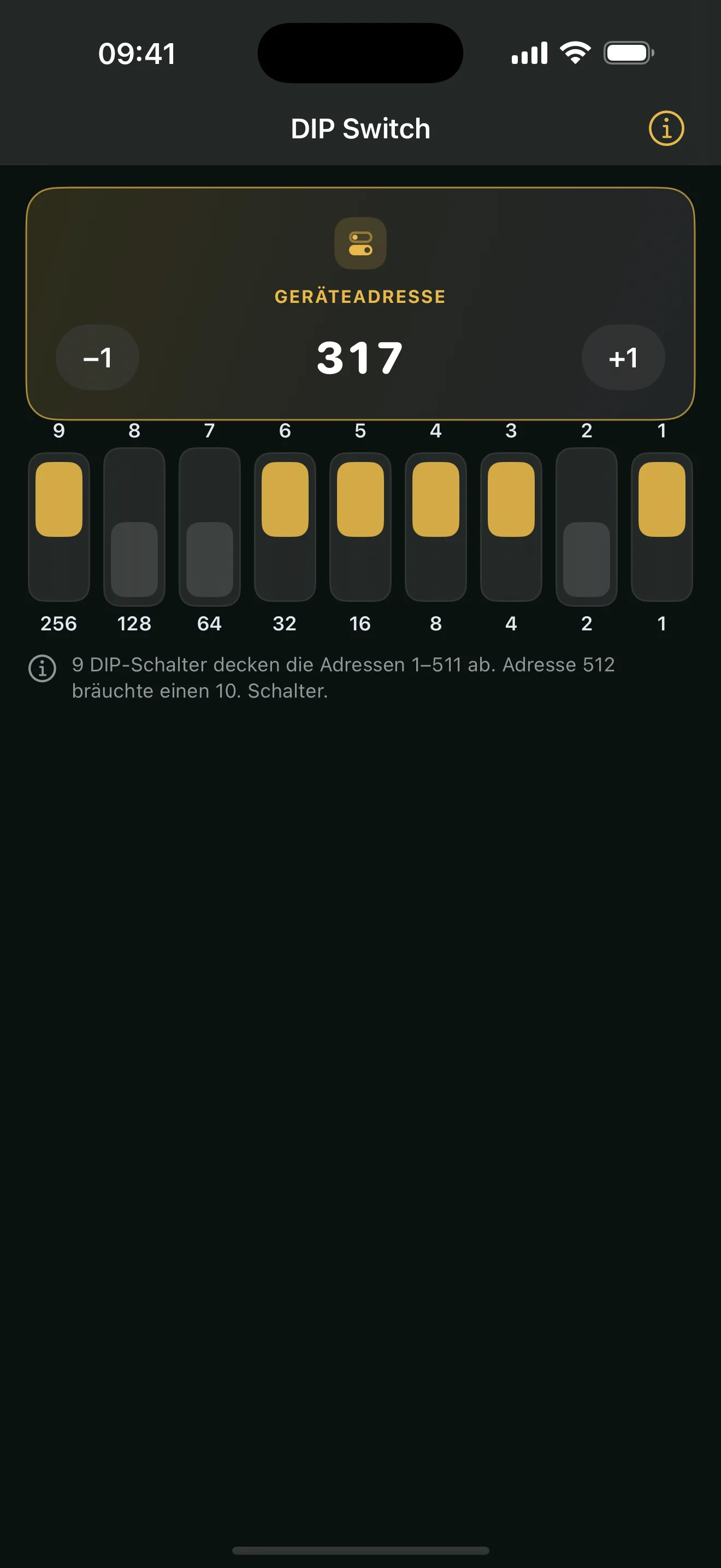 DIP Switch: DMX-Adresse 317